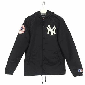【美品】シュプリーム Supreme 15SS MAJESTIC NY Yankees satin Hooded Coaches JACKET コーチジャケット M ブラック