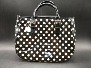 ▽ ケイトスペード エナメルトートバック 2WAY / kate spade 黒 水玉 ショルダーストラップ付 レデイース バック バッグ 鞄 カバン かばん