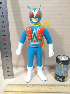 70年代放送当時物　仮面ライダー、「ライダーマン」ミドルサイズ　ポピー製ソフビ　使用感有　17cm　ブルマァク　マスダヤ　ヨネザワ