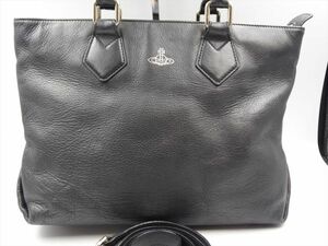 17956e Vivienne Westwood ヴィヴィアンウエストウッド レザー 2WAY ショルダーバッグ ブラック W37/H24/D11cm