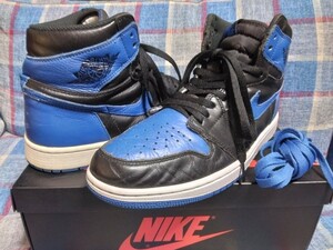 エア ジョーダン1 NIKE AIR JORDAN 1 RETRO HIGH OG BLACK/ROYAL BLUE つま黒 US9.5 27.5cm 国内正規品 555088-007 中古 箱付 黒青 美品