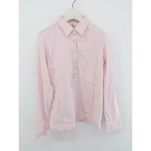 ◇ Munsingwear マンシングウェア ヘンリーネック 刺繍ロゴ 長袖 カットソー サイズＬ ピンク レディース