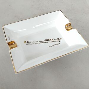 【☆1円スタート☆】SIGLO シグロ 陶器 シガー トレイ 葉巻用 灰皿 ゴールド ライン チャールズ ディケンズ Cigar Ashtray 喫煙具 MA478