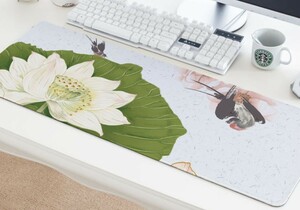 デスクマット パソコン用 ビッグサイズ マウスパッド 蓮の花 水彩画風 (Cタイプ)