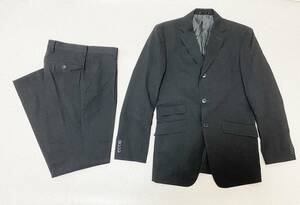 メンズ1サイズ：BLACK LABEL【abx】ウール*絹シルク ジャケット＆パンツ/スーツ：薄グレー模様黒/チャコールグレー