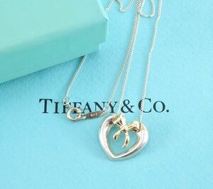 Tiffany & Co. ティファニー ハート リボン ネックレス スターリングシルバー925 ゴールド 金 K18 750 4.4g 箱付き 3170
