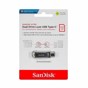 新品 SanDisk USBメモリー 512GB USB3.0対応 OTG/Type-C/Type-A兼用/高速転送 150MB/s 銀色