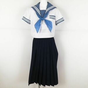 1円 セーラー服 スカート スカーフ 上下3点セット 夏物 白1本線 女子 学生服 中学 高校 白 制服 中古 ランクC NA1213