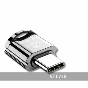シルバー　Type-ｃ OTG 超小型 MicroSD カードリーダー TF android スマホ タブレット Windows Mac 写真 保存 データ チェーン付き