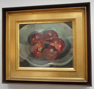 ＊大津鎮雄「作品(青磁の林檎)」 重厚な雰囲気の画家らしい良い作品です。東京都現代美術館収蔵　真作保証