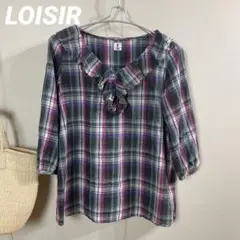 LOISIR リネン チェック フリル ブラウス