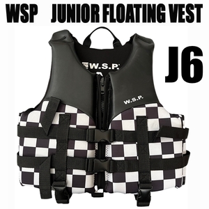 WSP ジュニアベスト ブラックチェック J6サイズ　フローティングベスト 安心補助ベルト付ライフジャケット