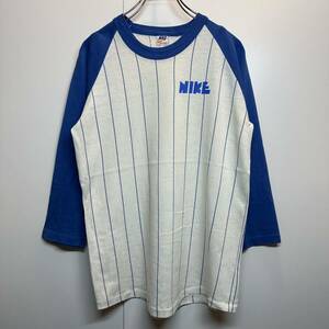 【XL】70s Vintage Nike Base Ball Tee Shirt White 70年代 ナイキ ベースボール Tシャツ オレンジタブ ゴツナイキ USA製 七分丈 T210