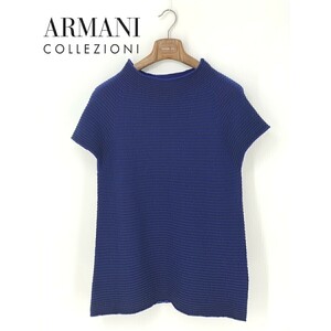 A8687/極美品 春夏 ARMANI COLLEZIONI アルマーニコレツィオーニ ノースリーブ ボーダー ハイネック ニット セーター L程 青 レディース