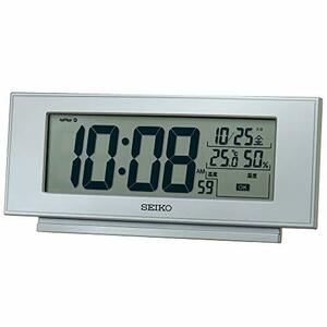 セイコークロック(Seiko Clock) 置き時計 銀色メタリック 本体サイズ: 7.7×17.4×3.8cm 目覚まし時計 電波 デジタル
