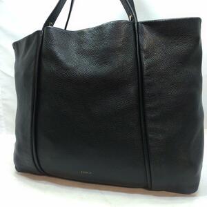 【極美品】フルラ FURLA トートバッグ ビジネスバッグ 2way メンズ レザー 本革 A4/PC可 大容量 ショルダー 肩掛け 黒色 ブラック