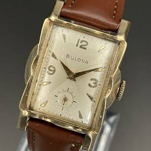 【名作】ブローバ/Bulova/スクエア/10BM/1950’s/アンティーク/手巻/ゴールドケース/メンズ腕時計/男女兼用/動作良好/純正/スモセコ