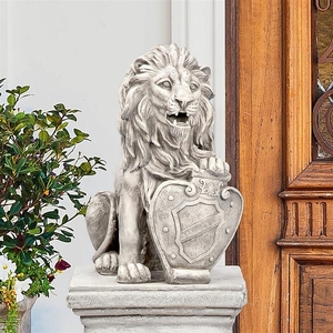 紋章盾を持つ獅子像（左）　シールドライオン像西洋彫刻洋風オブジェアウトドアインテリア置物装飾家庭玄関門クラシック飾り装飾品調度品