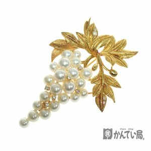 MIKIMOTO ミキモト パール ダイヤ ブローチ K18 アコヤ真珠 ダイヤモンド 0.19ct パールサイズ 約4mm～5.6mm 葡萄 真珠