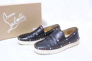 4L1811【本物保証】Christian Louboutin スリッポン スニーカー ローラーボート CADOR WOMAN FLAT CALF レザー ブラック カラーストーン 35