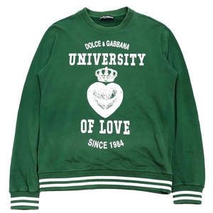 ドルチェアンドガッバーナ UNIVERSITY OF LOVE プリント スウェット メンズ 緑 白 48 トレーナー 王冠 ハート DOLCE&GABBANA