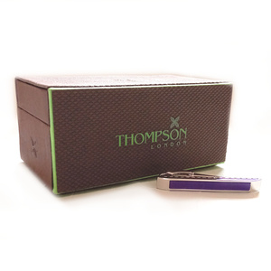 【tst16】新品　THOMPSON トンプソン　クラシック半貴石　タイバー　ネクタイピン　シルバー×パープル　ショートサイズ
