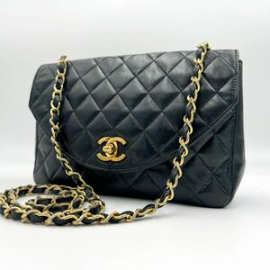 1円 CHANEL シャネル ココマーク マトラッセ ラムスキン チェーン ショルダーバッグ ポシェット 肩掛け レディース ブラック 黒