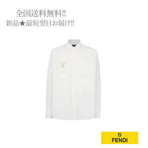 I819(39).. FENDI フェンディ シャツ 長袖 ロゴ ポケット デザイン イタリア製 FS0997 AG9K F0AU5 ★ ホワイト