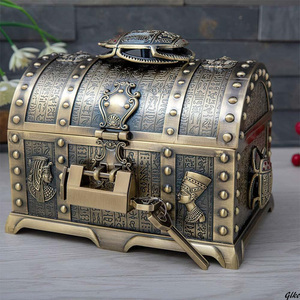 宝石箱 欧風アンティーク エジプト宝箱 海賊の宝箱 ジュエリーボックス 財宝 鍵2本付き レト小物入れ 置物 コレクション ギフト