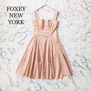 美品　FOXEY フォクシーニューヨーク ホリードレス ワンピース ピンク M ウォッシャブル 洗濯可 フィットアンドフレア ギャザータック　