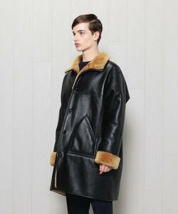 美品 H BEAUTY＆YOUTH UNITED ARROWS エイチ ユナイテッドアローズ ブラック ムートンコート 羊革 MOUTON STAND COAT 1255-299-8023