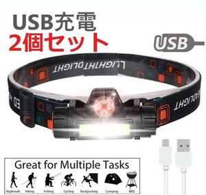 速達 2個セット COB搭載ヘッドライト 超軽量LED ランプ ヘッドライト USB充電式 キャンプ 夜釣り