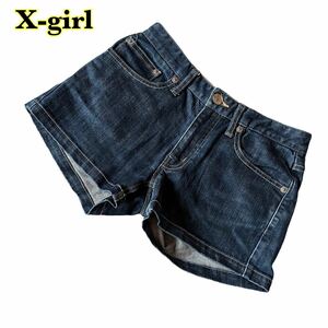 X-girl エックスガール　デニム　ショートパンツ ブルー　レディース　0サイズ　【AY0996】