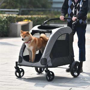 ペットカート 耐荷重50㎏ 折りたたみ 多頭 中型犬 小型犬 猫 軽量 組立簡単 工具不要介護用 ドッグカート 犬 猫動物 ペット用品【グレー】