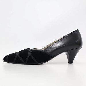イヴサンローラン YVES SAINT LAURENT ヴィンテージ ベロア×レザー ミックス ヒール パンプス シューズ 靴 34 1/2(約23cm) ブラック メン