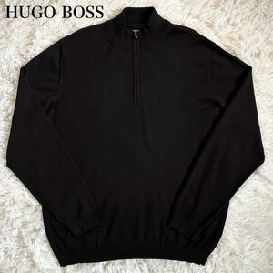 XXLサイズ 極美品 HUGO BOSS ヒューゴボス メンズ ハーフジップ サマー ニット ジップアップ ダークブラウン 長袖 春夏 大きいサイズ