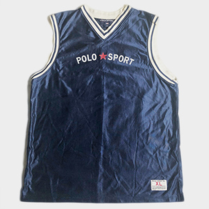 USA製! 90年代 POLO SPORT ポロスポーツ BASKET TANK バスケット タンク MADE IN USA アメリカ製 Ralph Lauren ラルフローレン XL NAVY 紺