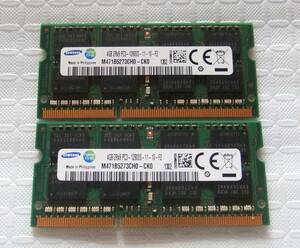 ノートPC用メモリ SAMSUNG 4GB 2Rx8 PC3-12800S-11-10-F2 M471B5273CH0-CK0 4GBX2 計：8GB 中古 118