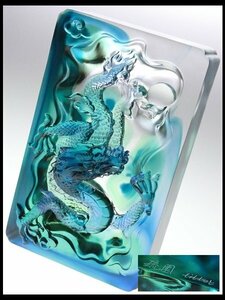 N659 琉園 tittot 高級クリスタル 瑠璃ガラス 琉璃 色付 ドラゴン 龍 宝珠 フィギュリン オブジェ 飾物