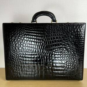 美品 本物 定60万 クロコダイル 最高峰 ポロサス 極艶 アタッシュケース ダイヤルロック 黒 ビジネスバッグ 書類ケース