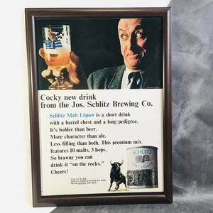 『 シュリッツビール 』ビンテージ広告　1960年代　当時物　Ｂ4　フレーム付 LIFE 雑誌 広告 ポスター 額付 アンティーク SCHLOTZ BREWING