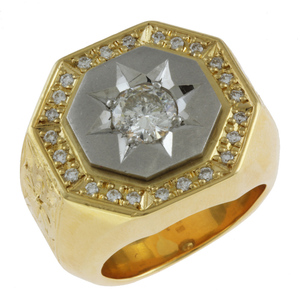 メンズリング リング 指輪 19.5号 K22イエローゴールド ダイヤモンド 1.15ct ダイヤモンド 0.48ct メンズ 中古 美品