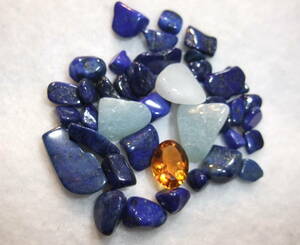 お色綺麗!アクアマリンaquamarineラピスラズリのラフ研磨と宝飾カットルースセット!　8　合せて59.15ct 無穴原石系未使用ルース☆ 処分中