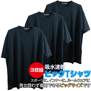 5L/新品 無地 Tシャツ インナー スポーツウェア ビッグサイズ 吸水速乾 3枚セット まとめ売り 大きいサイズ メンズ レディース 黒 2309