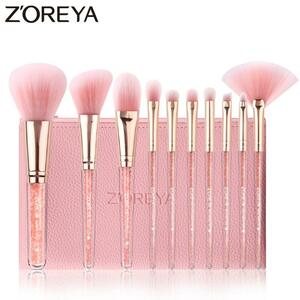Zoreya 10 個ピンクブラシメイクアップのためのラインストーン光沢のある眉パウダーアイシャドウ蛍光ブラシバッグ