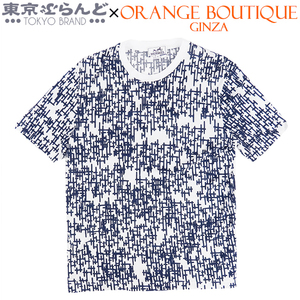 101696279 エルメス HERMES Hロゴ 総柄 ラウンドネック カットソー ホワイトxネイビー コットン S 半袖Ｔシャツ メンズ