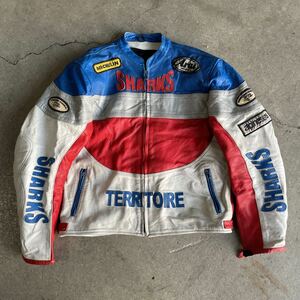 レア TERRITOIRE SHARKS レーシングレザージャケット バイカー フランス バイク ショップ ラリー leather jacket 日本未販売 送料無料