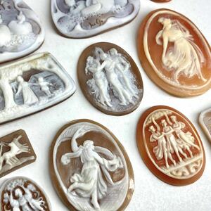 〔シェルカメオ14点おまとめ27.5g〕a 137.5ct 裸石 ジュエリー jewelry shell cameo 貴婦人 ブローチ 彫刻 作家物 