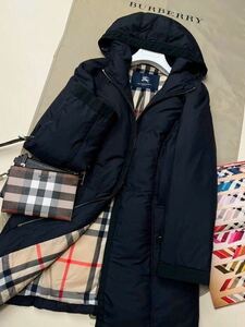 J25【メガノバチェックダウン!!】参考価格18万●超美品BURBERRY LONDON●ロングダウンジャケットコート バーバリーコート レディース L