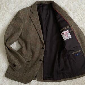 ジェイプレス×ハリスツイード J.PRESS HARRISTWEED テーラードジャケット L ヘリンボーン ミックスツイード カーキ 大きいサイズ